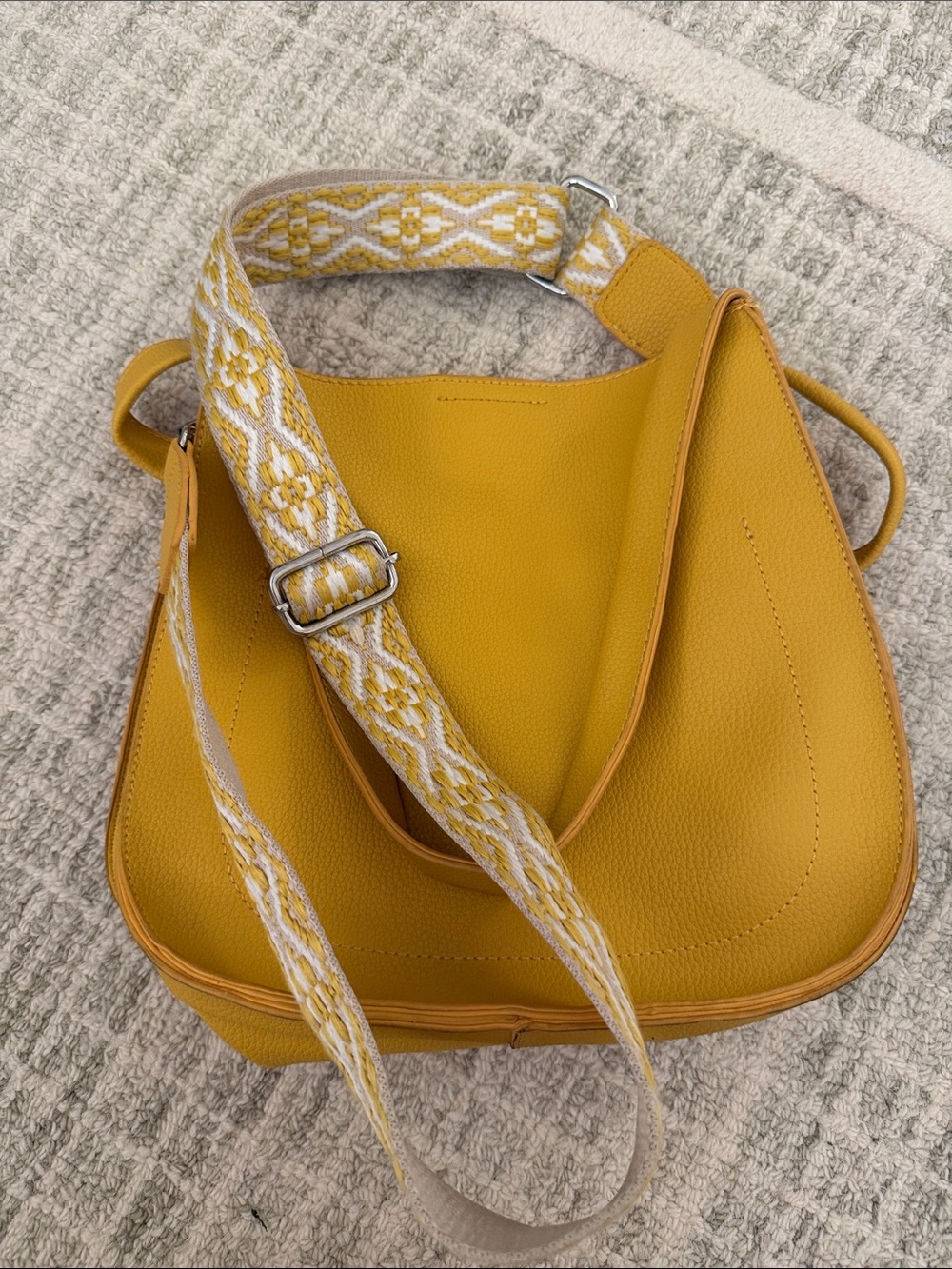 Street Level Mustard Yellow Shoulder Bag with Patterned Strap